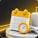 Illustration : calendrier, réveil, valise et avion